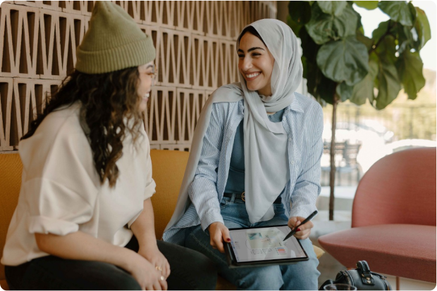 two women with tablet